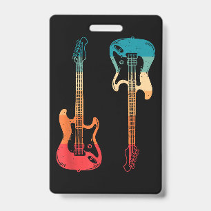 Retro Guitar Guitarist Electric Bass Guitar Rock M ID Badge