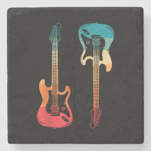 Retro Guitar Guitarist Electric Bass Guitar Rock M Stone Coaster