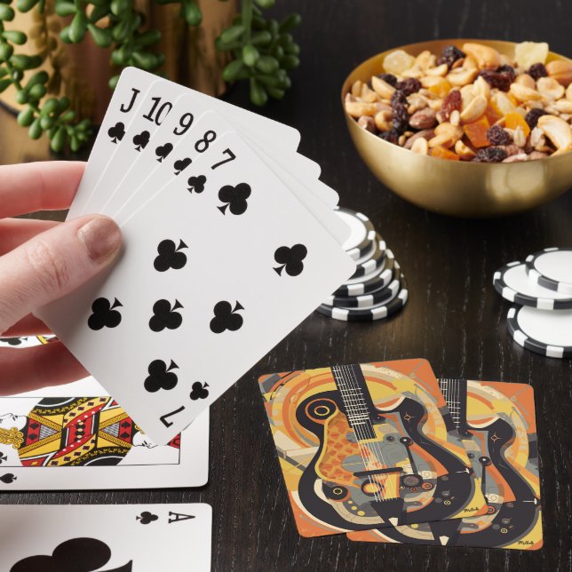 Retro Guitar Illustration Playing Cards (In Situ)