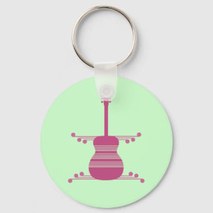 Retro Guitar Keychain, Magenta Key Ring
