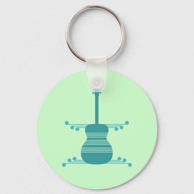 Retro Guitar Keychain, Teal Key Ring (Front)