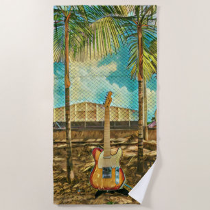 retro guitar lover gift beach towel