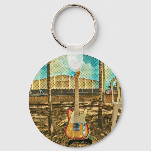 retro guitar lover gift key ring (Front)