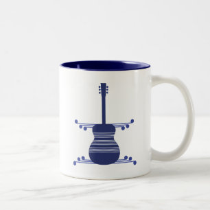 Retro Guitar Mug, Navy Blue Two-Tone Coffee Mug