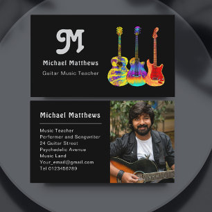 Retro Guitar Music Teacher Custom Photo Business Card