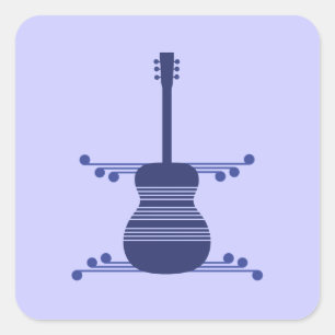 Retro Guitar Square Stickers, Blue Sticker