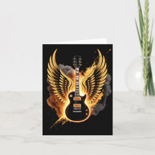 Retro Guitar Wings Abstract Art Rock And Roll Musi Card