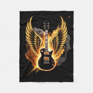 Retro Guitar Wings Abstract Art Rock And Roll Musi Fleece Blanket