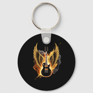 Retro Guitar Wings Abstract Art Rock And Roll Musi Key Ring