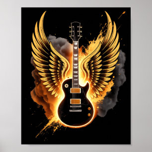 Retro Guitar Wings Abstract Art Rock And Roll Musi Poster