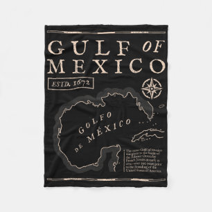 Retro Gulf Of Mexico 1672 Historic Map Fleece Blanket