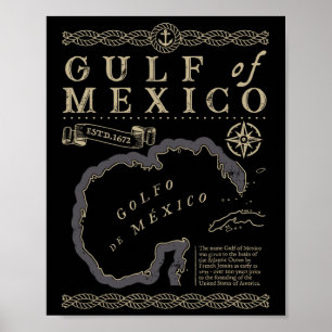 Retro Gulf Of Mexico Est 1550 Mexican Flag For Men Poster