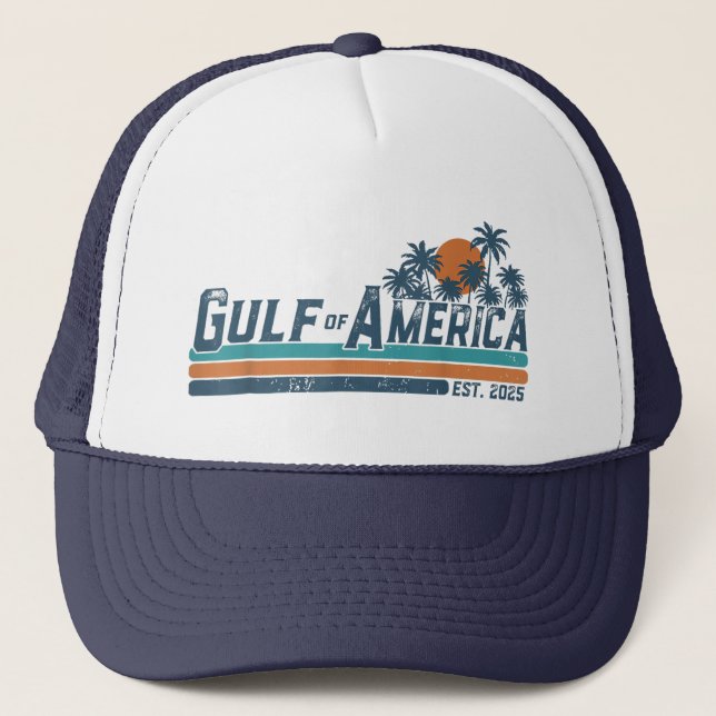 Retro Gulf Of US America 2025 American Flag Gulf  Trucker Hat (Front)