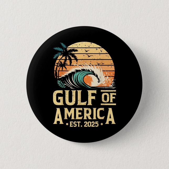 Retro Gulf Of Usa America Est 2025 American Flag G 6 Cm Round Badge (Front)