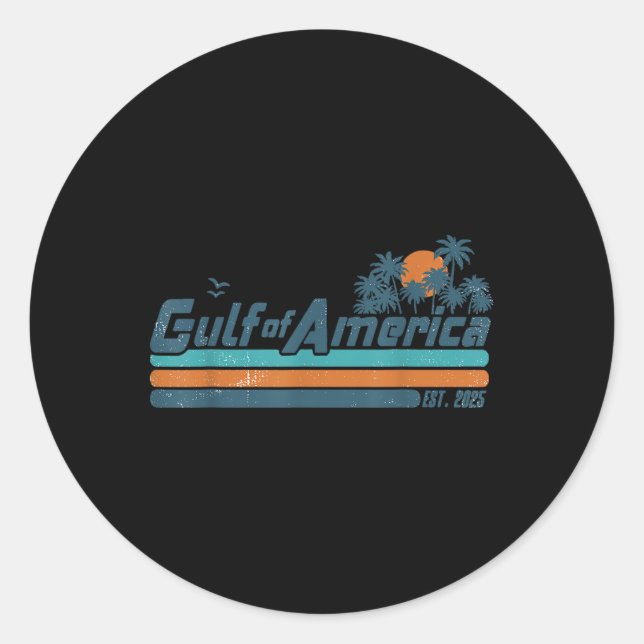Retro Gulf Of Usa America Est 2025 American Flag G Classic Round Sticker (Front)
