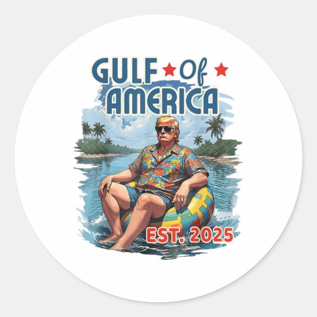 Retro Gulf Of Usa America Est 2025 American Flag G Classic Round Sticker (Front)