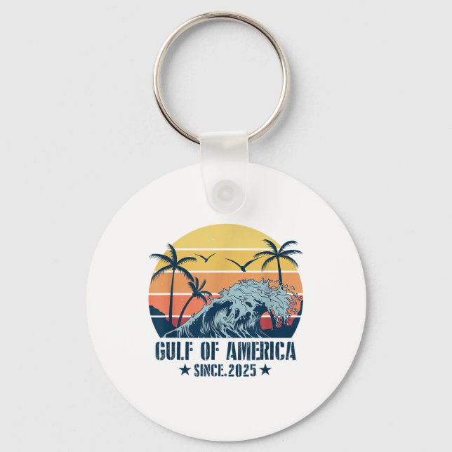 Retro Gulf Of Usa America Est 2025 American Flag  Key Ring (Front)