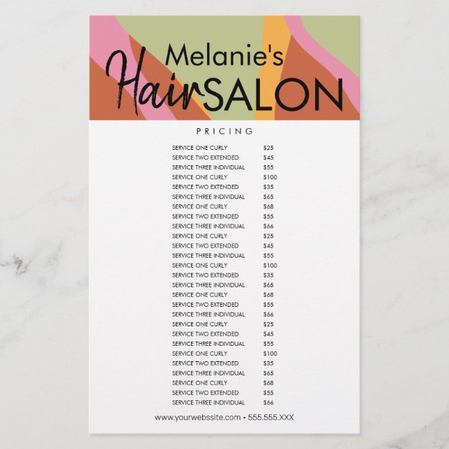 Retro Hair Salon Flyer Pricing List Waves  (Front)