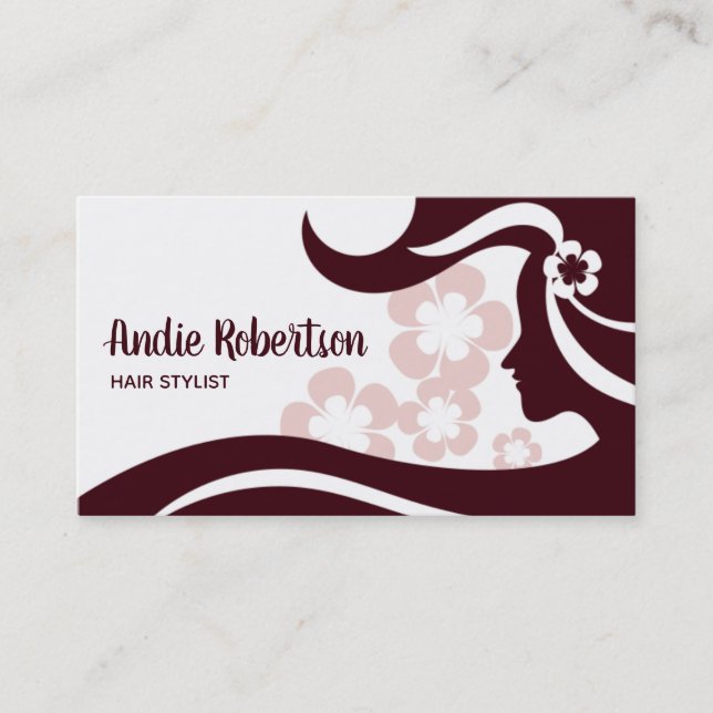 Retro Hair Stylist Brown and White Business Card (Front)