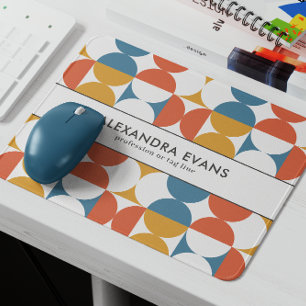 Retro half circle scallop bold blue orange yellow  mouse pad