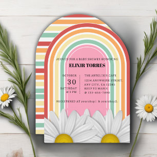 Retro Half Daisy Baby Shower Invitation