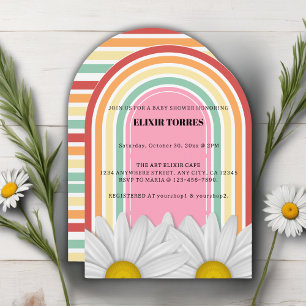 Retro Half Daisy Baby Shower Invitation