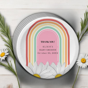 Retro Half Daisy Baby Shower  Paper Plate