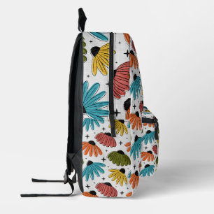 Retro Halftone Coneflowers Printed Backpack