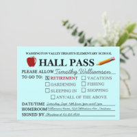 Retro Hall Pass Teacher Retiring Party Invitation