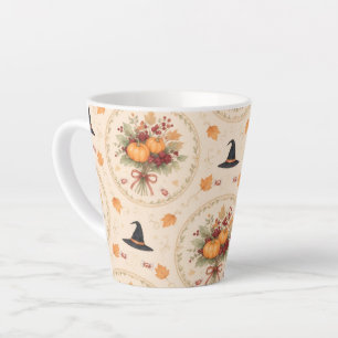 Retro Halloween Autumn Pumpkin Berries Wreath Latte Mug