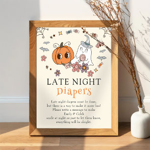 Retro Halloween Baby Shower Late Night Diapers  Poster