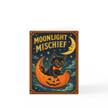 Retro Halloween Black Cat & Moon