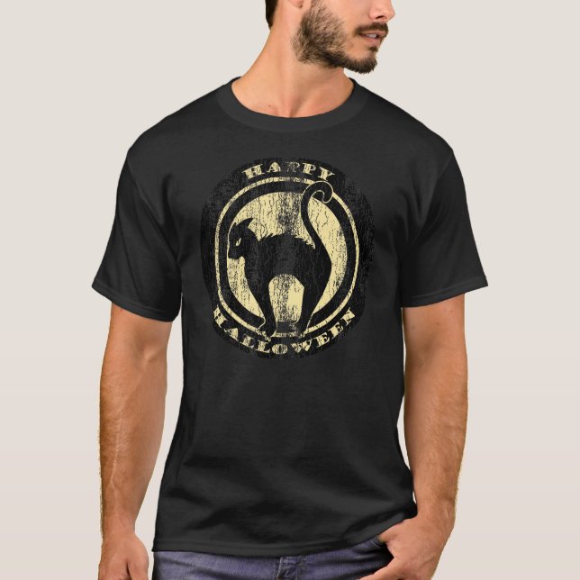 Retro Halloween Black Cat T-Shirt (Front)