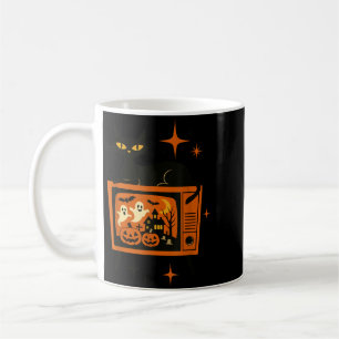 Retro Halloween Black Cat Tv Ghost Pumpkin Vintage Coffee Mug