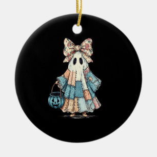 Retro Halloween Blue Denim Ghost Ceramic Tree Decoration