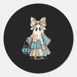 Retro Halloween Blue Denim Ghost Classic Round Sticker