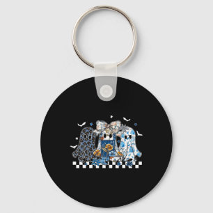 Retro Halloween Blue Denim Ghost Coquette Patchwor Key Ring