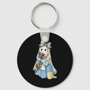 Retro Halloween Blue Denim Ghost Dachshund Funny  Key Ring