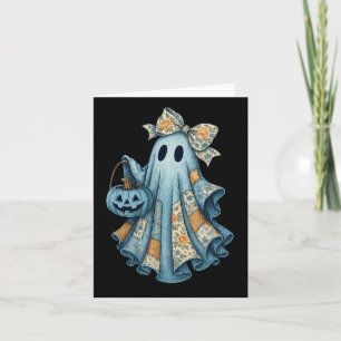 Retro Halloween Blue Denim Ghost Fall Pumpkin Spoo Card