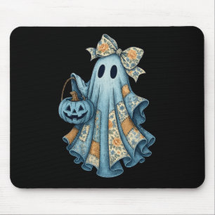 Retro Halloween Blue Denim Ghost Fall Pumpkin Spoo Mouse Pad