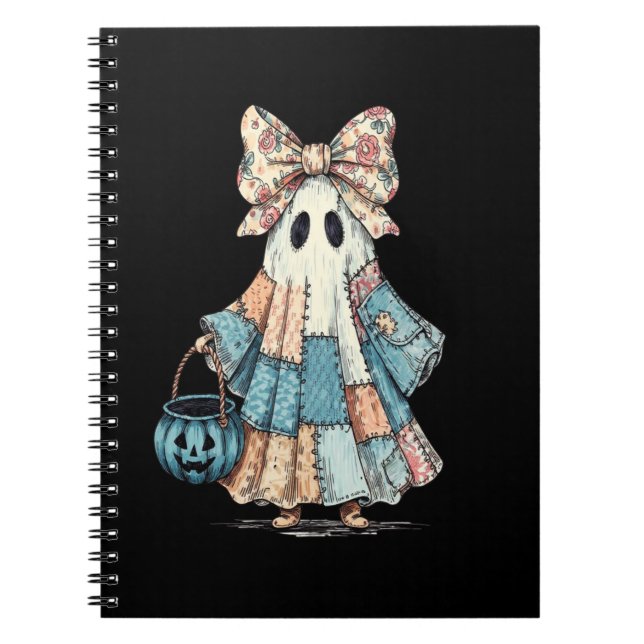 Retro Halloween Blue Denim Ghost Notebook (Front)