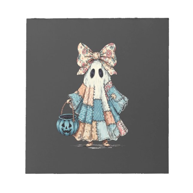 Retro Halloween Blue Denim Ghost Notepad (Front)