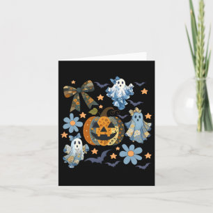 Retro Halloween Blue Denim Ghost Patchwork Spooky Card