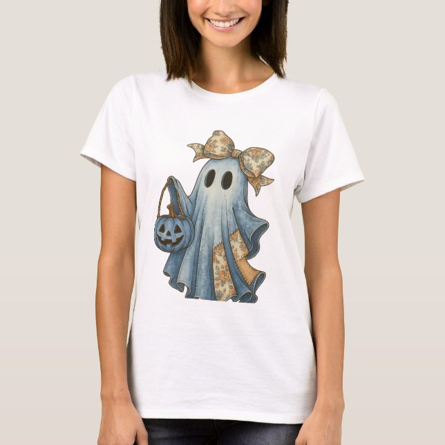 Retro Halloween Blue Denim Ghost shirt (Front)