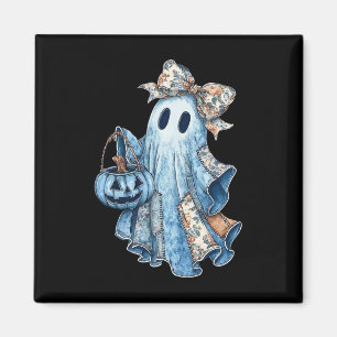 Retro Halloween Blue Denim Ghost Spooky Ghost Ghos Magnet