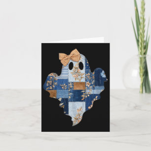 Retro Halloween Blue Denim Patchwork Ghost Boo Coq Card