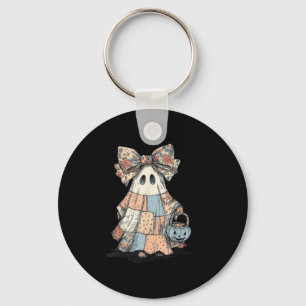 Retro Halloween Blue Denim Patchwork Quilt Ghost S Key Ring