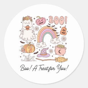 Retro Halloween Boo! A Treat for You!  Classic Round Sticker