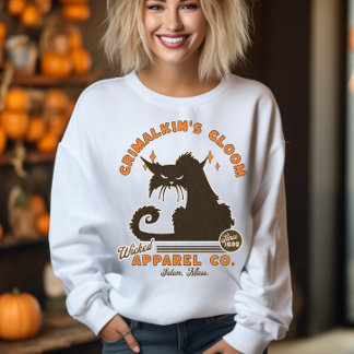 Retro Halloween Cat Grimalkin Orange Black  Sweatshirt