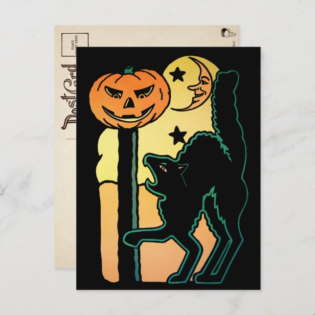 Retro Halloween Cat Postcard (Front/Back)